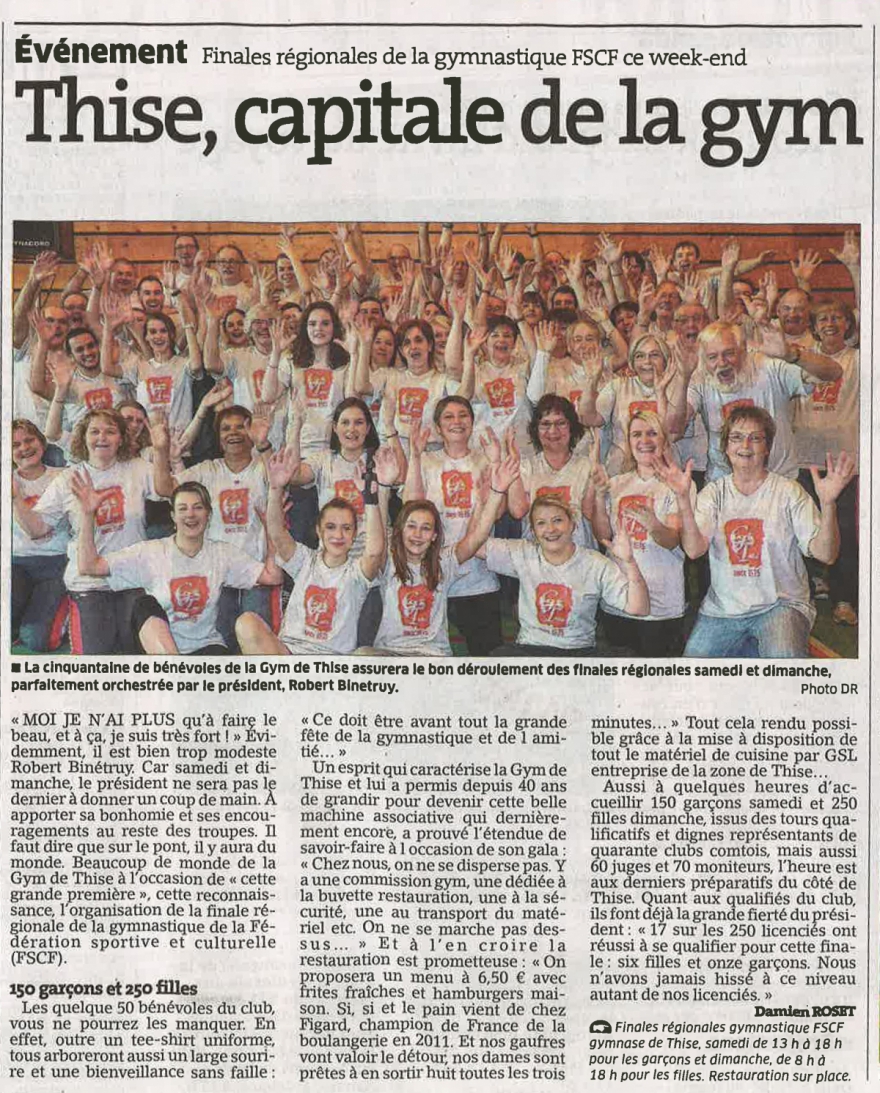 Thise, capitale de la gym (Est Républicain du 15/04/2015)